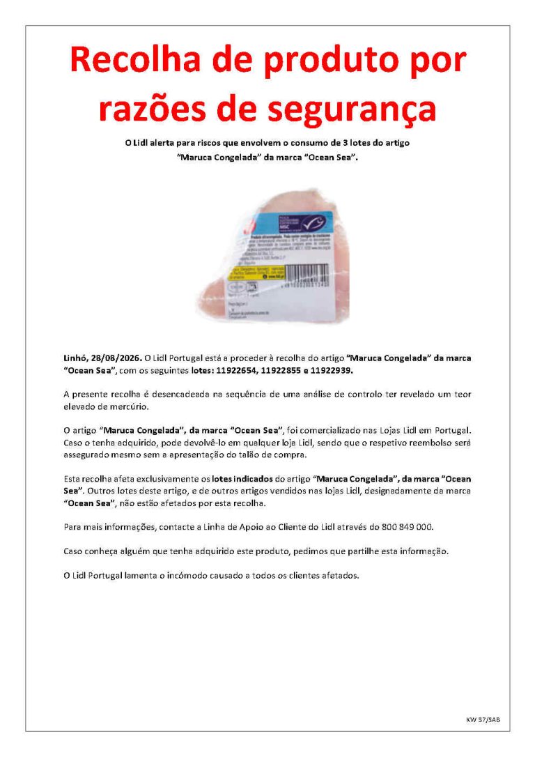 LIDL alerta para recolha Maruca Congelada da marca Ocean Sea