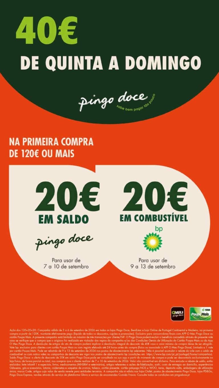 Antevisão Pingo Doce – Poupe 20€ loja e 20€ combustíveis de 3 a 6 setembro