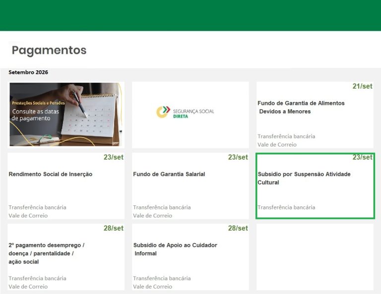 Subsídio por Suspensão da Atividade Cultural – Data de pagamento em setembro