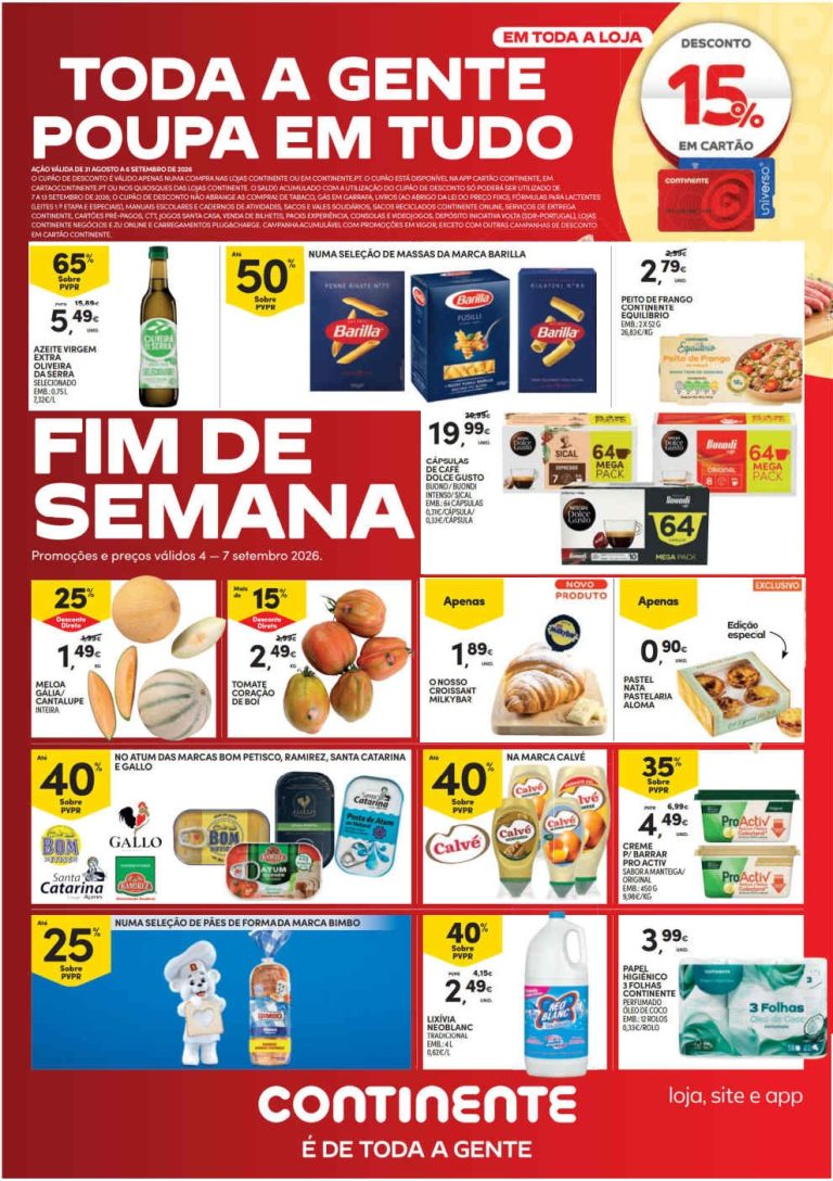 Folheto Continente Fim de Semana – Antevisão Promoções 4 a 7 de setembro