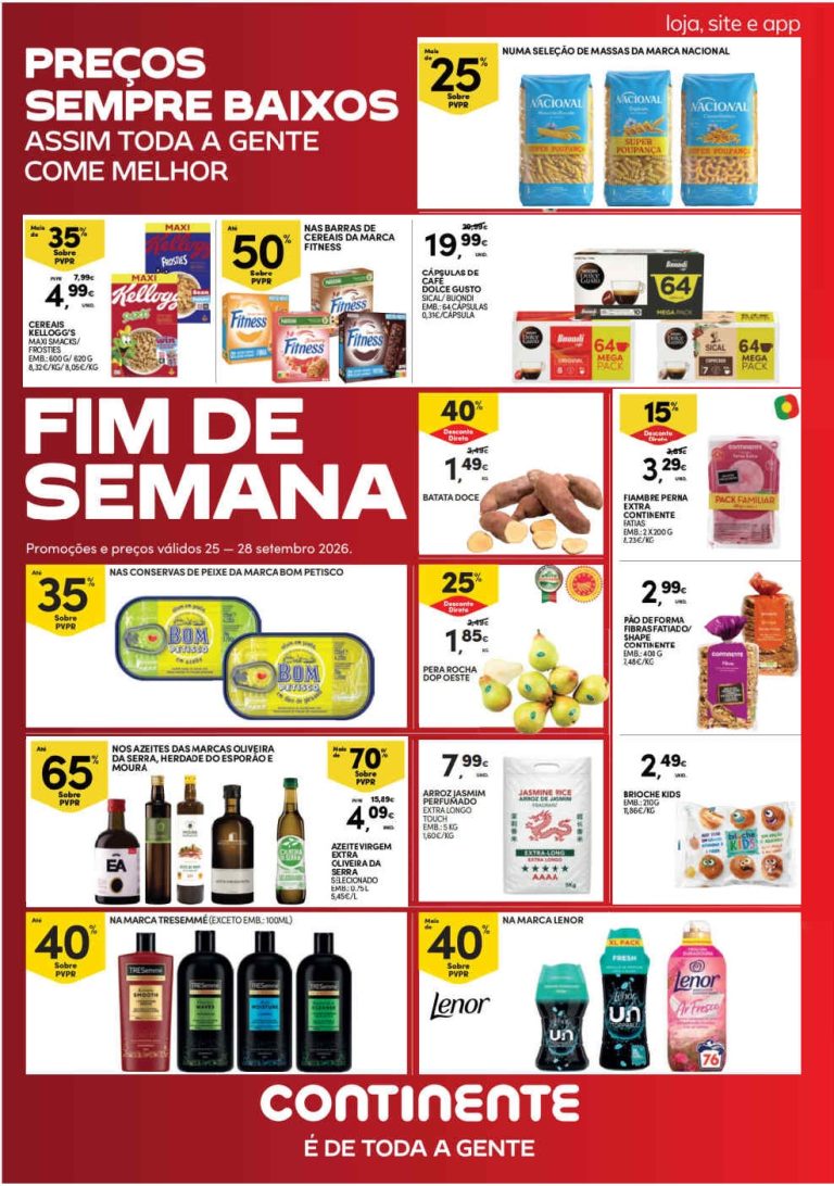 Folheto Continente Fim de Semana – Antevisão Promoções 25 a 28 de setembro