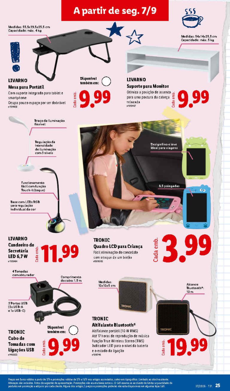 Folheto Lidl Especial Regresso às Aulas – Antevisão Bazar Promoções 7 a 13 de setembro