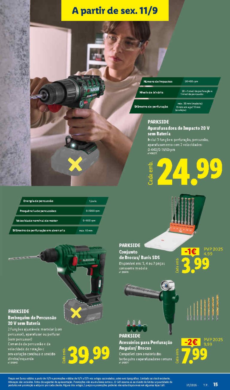 Folheto Lidl Parkside – Antevisão Bazar Promoções 11 a 13 de setembro