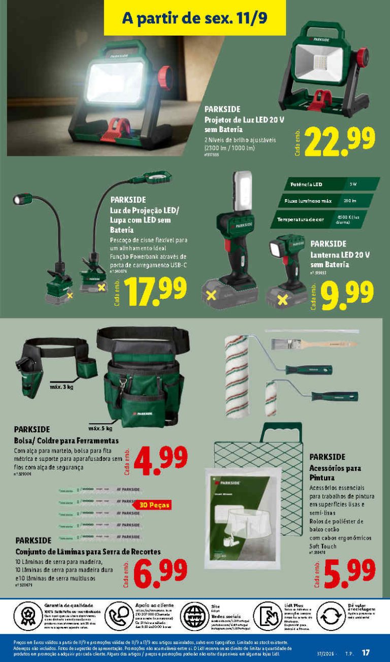Folheto Lidl Oportunidades Parkside – Antevisão Bazar Promoções de 11 a 13 setembro