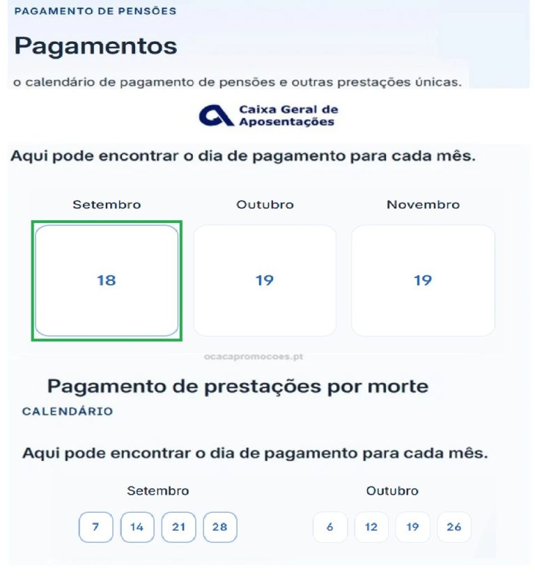 Pensões em setembro – Datas pagamento CGA