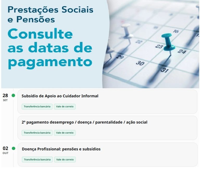 Subsídios – Datas pagamento Segurança Social Esta Semana 28 setembro a 2 outubro