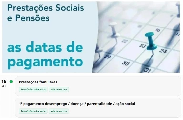 Subsídios – Datas pagamento Segurança Social Esta Semana 14 a 18 de setembro
