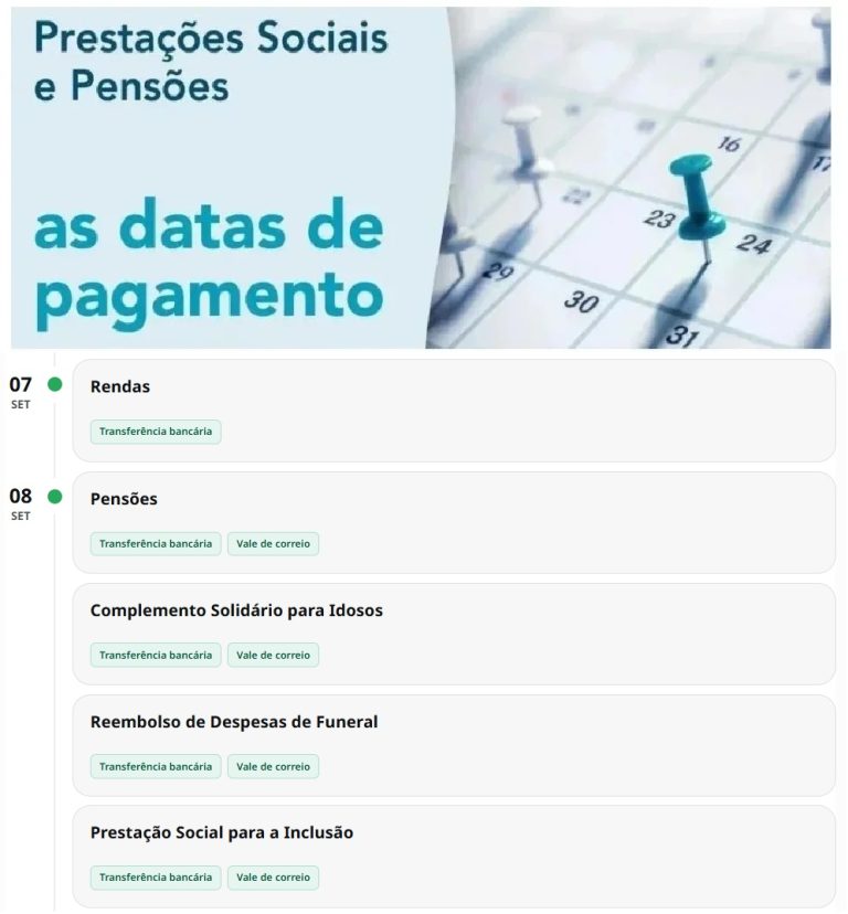 Subsídios – Datas pagamento Segurança Social Esta Semana 7 a 11 de setembro