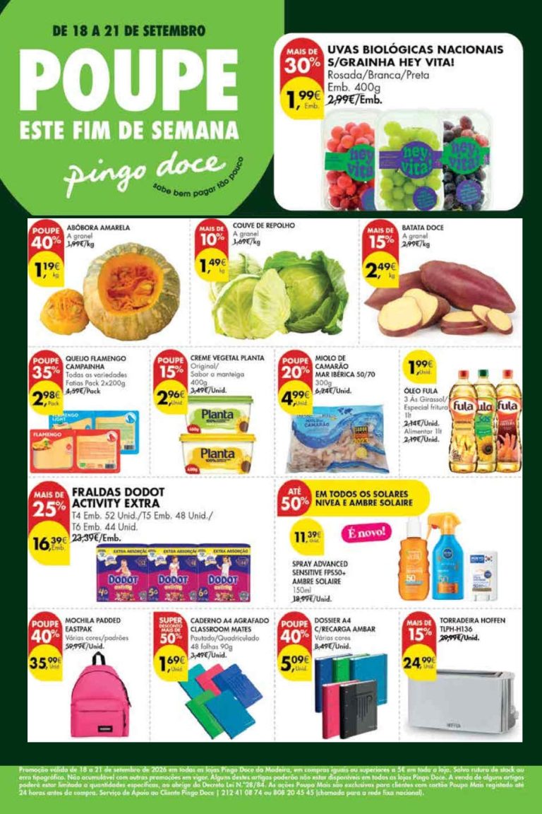 Folheto Pingo Doce Madeira Fim de Semana – Antevisão Promoções 18 a 21 de setembro