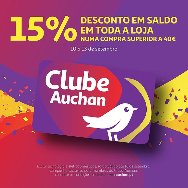 Antevisão Auchan – 15% desconto Toda a Loja 10 a 13 setembro