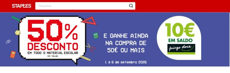 Antevisão Staples Regresso Às Aulas – 50% desconto em talão 1 a 6 de setembro