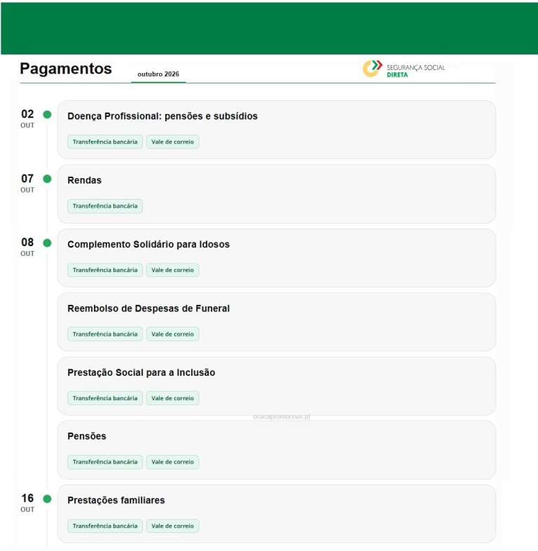 Datas de Pagamento Segurança Social – Antecipação Subsídios e Pensões em outubro