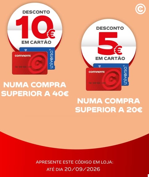 Continente – Novos vales de desconto 5€ e 10€ de 14 a 20 setembro