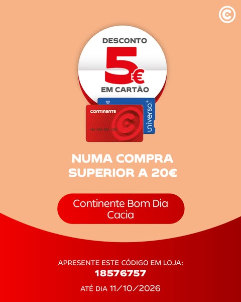 Antevisão Continente – Novos vales de desconto 5€ de 5 a 11 de outubro