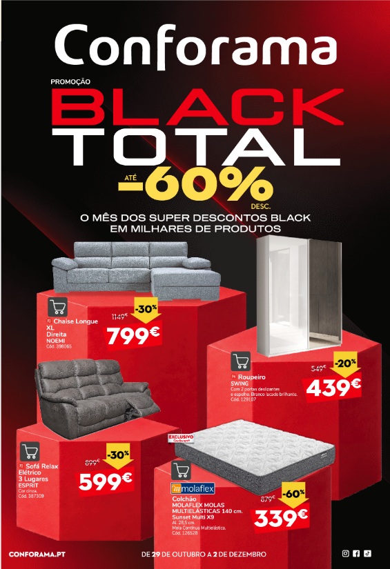 Folheto Conforama Black Friday – Antevisão Promoções 29 outubro a 2 dezembro