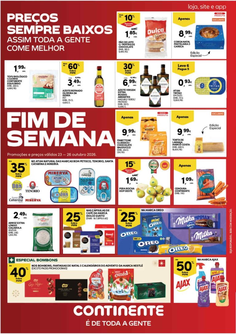 Folheto Continente Fim de Semana – Antevisão Promoções 23 a 26 de outubro