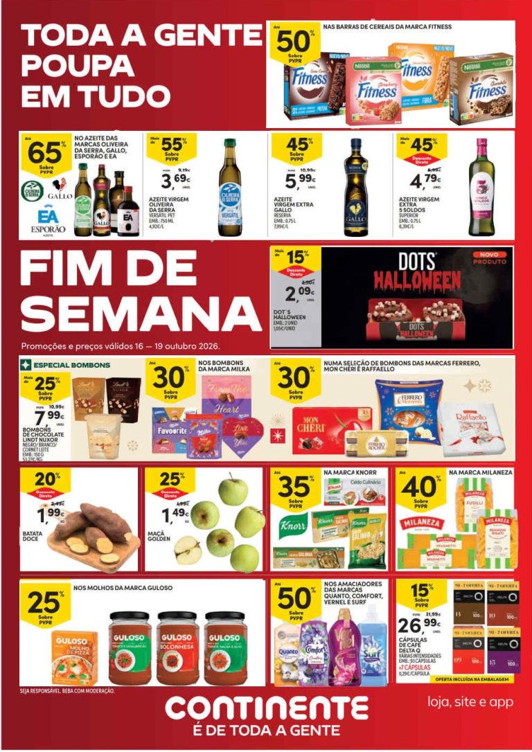 Folheto Continente Fim de Semana – Antevisão Promoções 16 a 19 de outubro