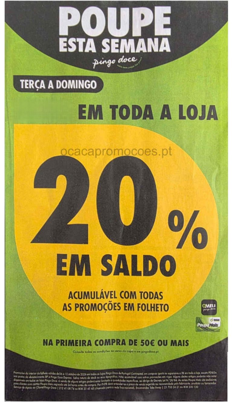 Antevisão Pingo Doce – Promoção 20% desconto Toda a loja 6 a 11 de outubro