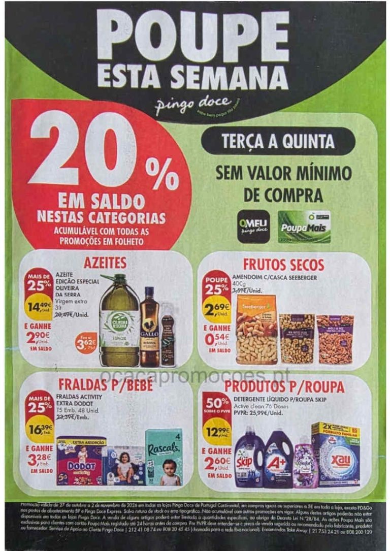 Antevisão Pingo Doce – 20% desconto em Saldo 27 a 29 de outubro