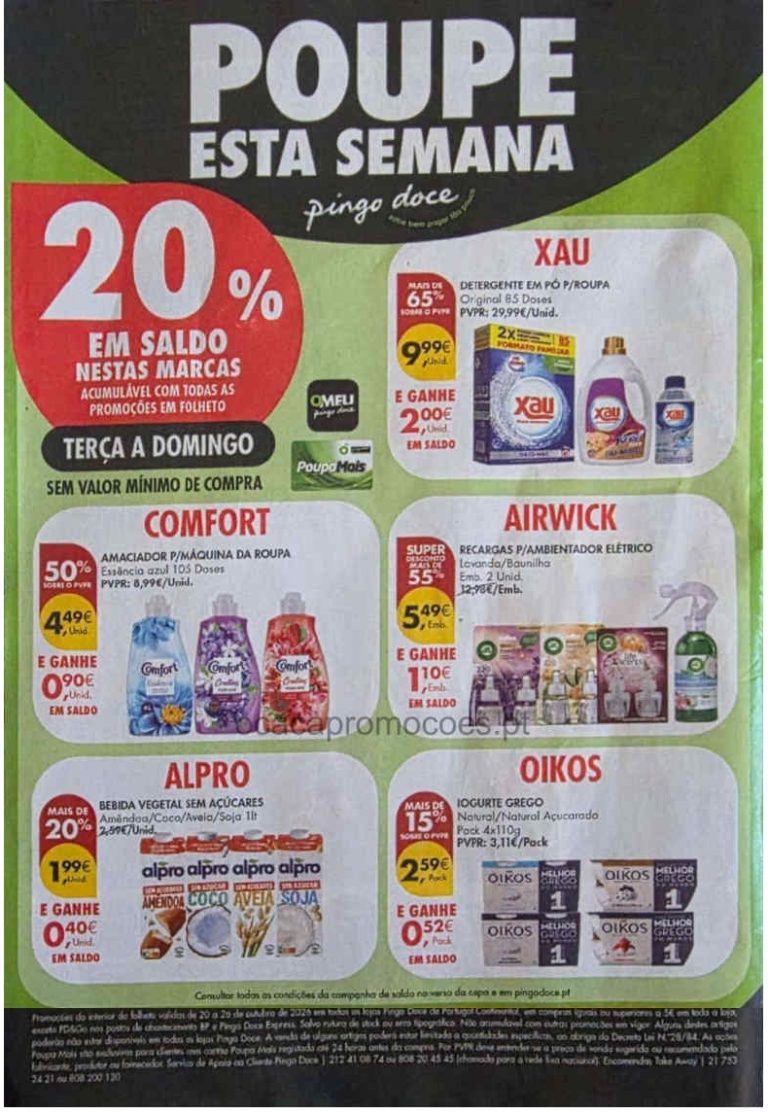 Antevisão Pingo Doce – 20% desconto em Saldo 20 a 25 de outubro