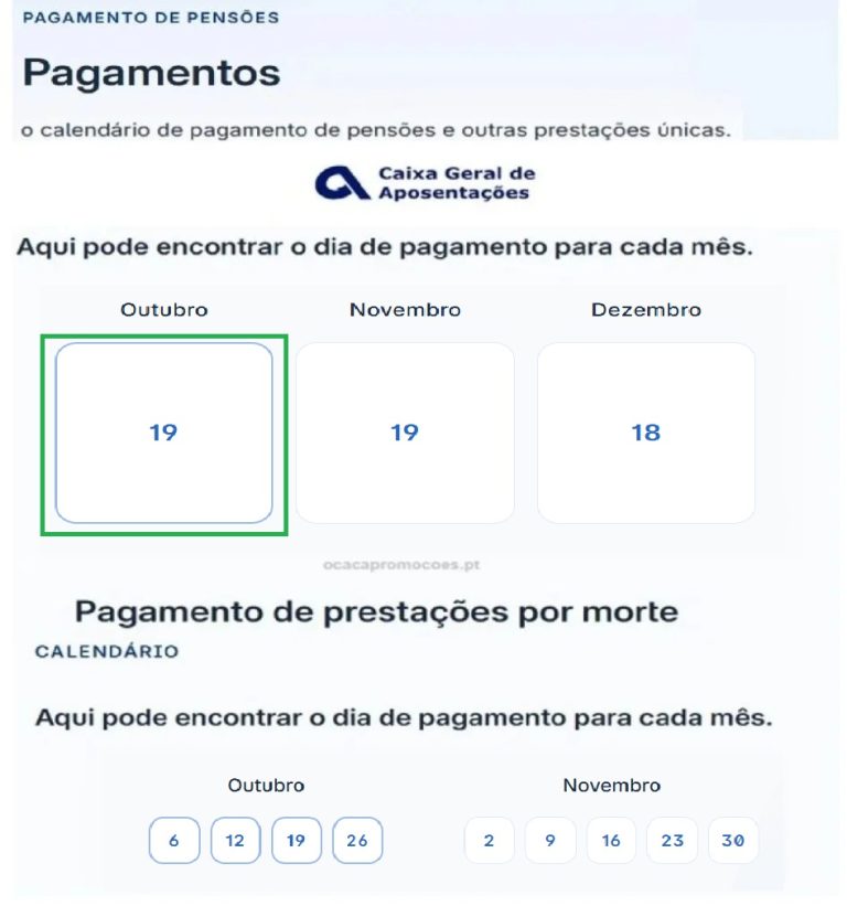Pensões em outubro – Datas pagamento CGA