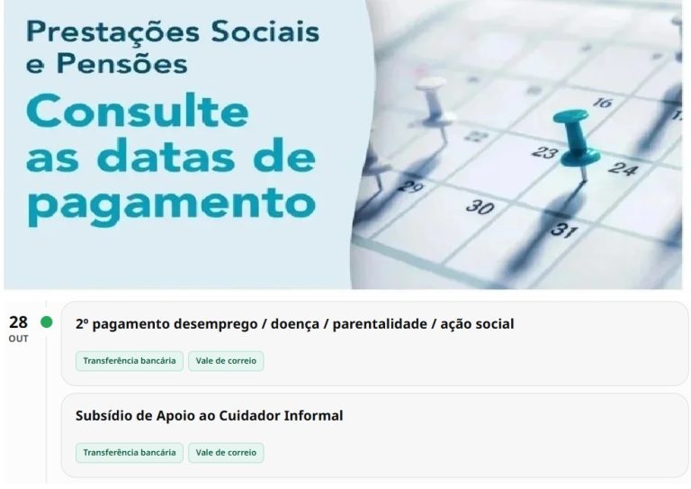 Subsídios – Datas pagamento Segurança Social Esta Semana de 26 a 30 outubro