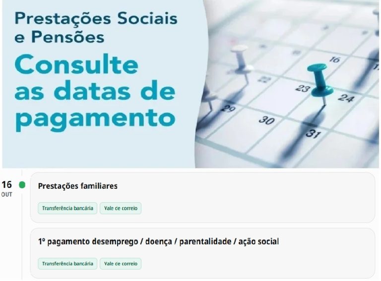 Subsídios – Datas pagamento Segurança Social Esta Semana de 12 a 16 outubro
