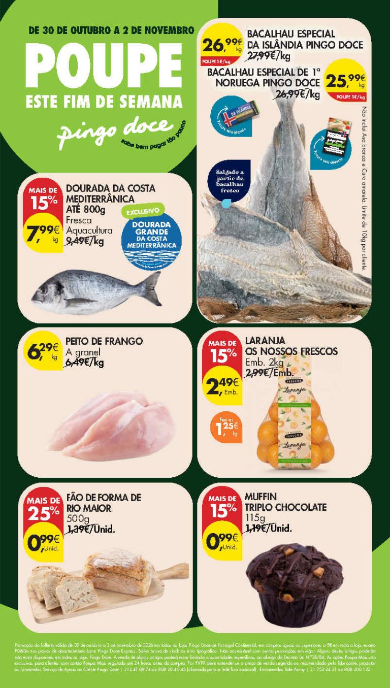 Folheto Pingo Doce Fim de Semana – Antevisão Promoções 30 outubro a 2 novembro